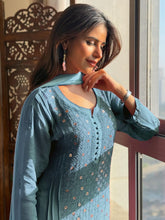 Ice Blue Chikankari & Mukaish Ring Work Kurta